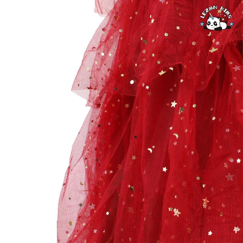 LEZONKIDS - Summer Clothing Shining Layered Gauze Ball Gown Cake Girl Dresses for Wedding Pageant Party